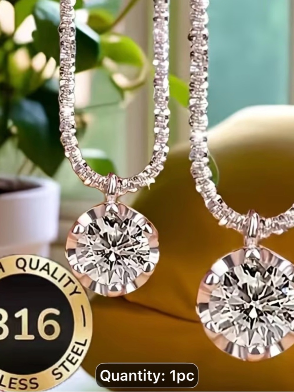 Sterling-Look Silver Crystal Pendant Necklace - Sparkling White